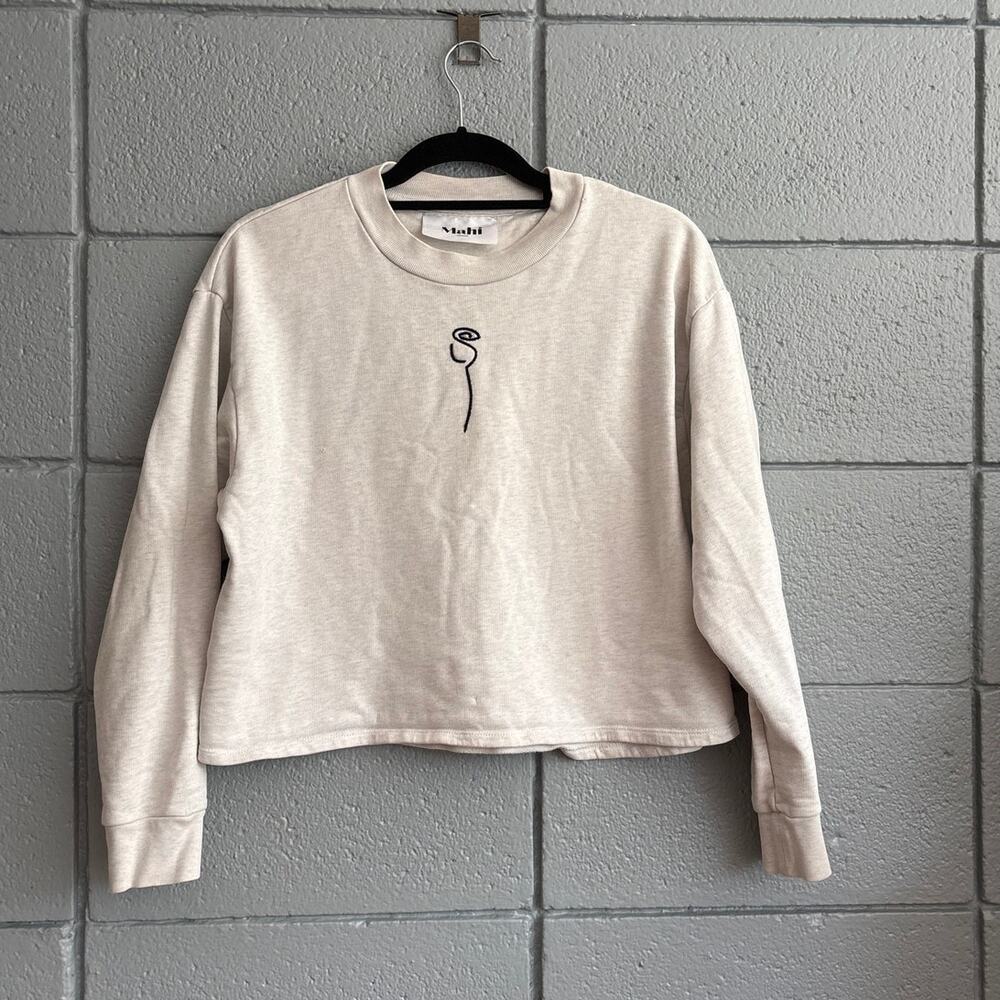 Women's Mahi Tulip Rose Embroidered Crop Sweatshirt size S in Oatmeal